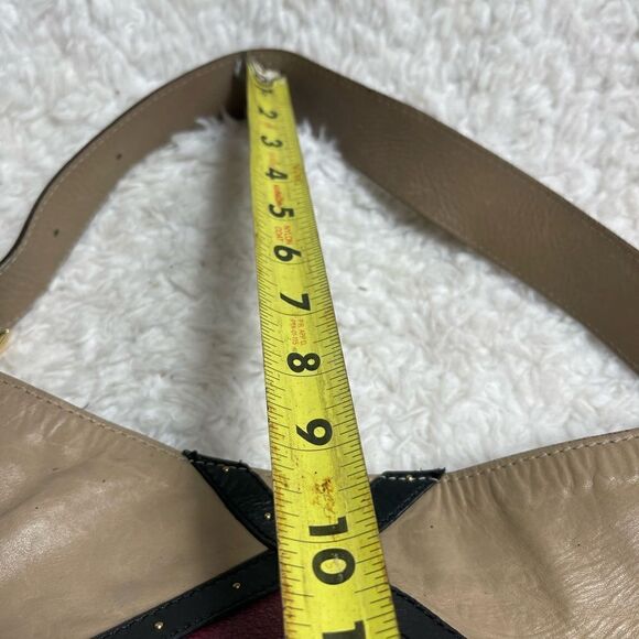 A.Bellucci leather khaki,taupe,burgundy &black stripes shoulder bag studs accent - Picture 11 of 16